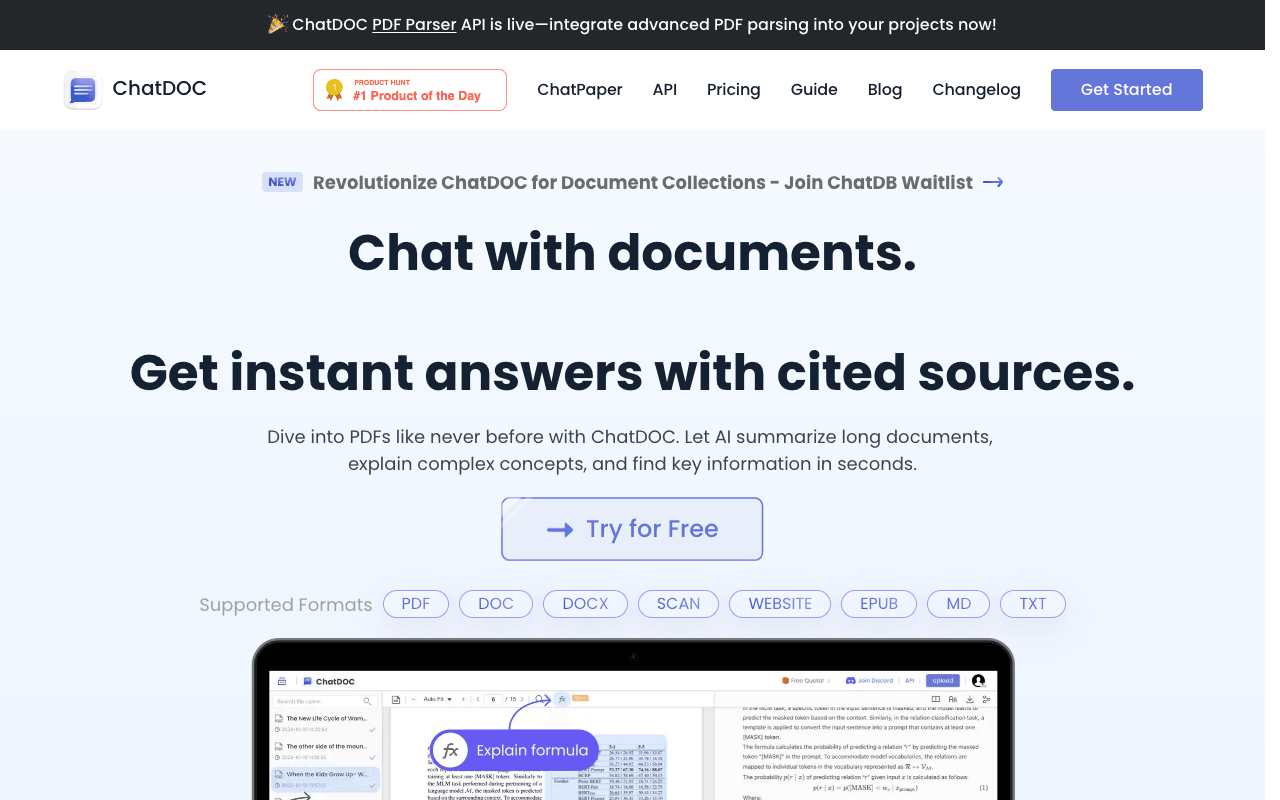 ChatDOC Official Website Screenshot