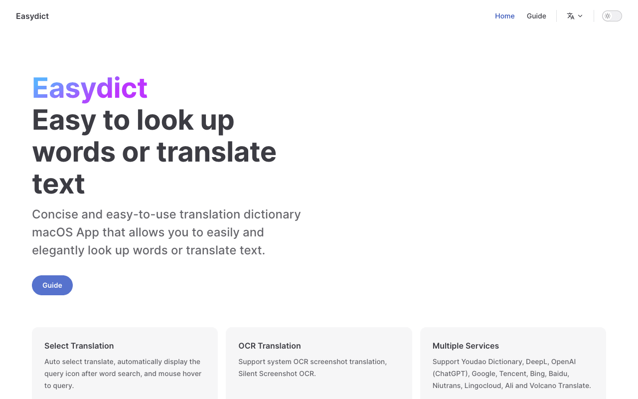 Easydict Official Website Screenshot